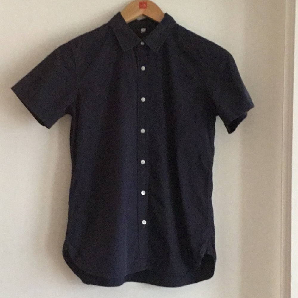 MUJI navy cotton short-sleeve button down